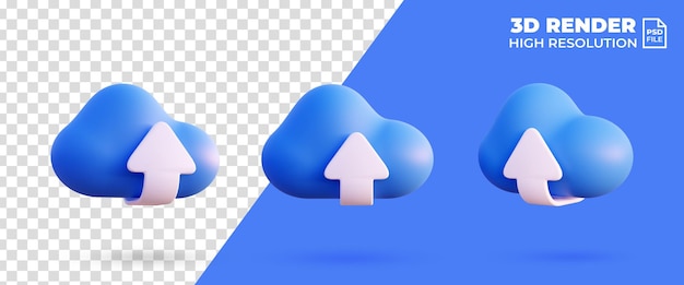 Cloud storage upload blue icon 3d render isolated