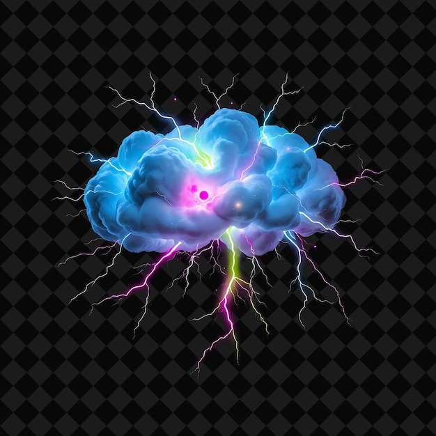 a cloud with a purple star on it and a black background with a lightning bolt