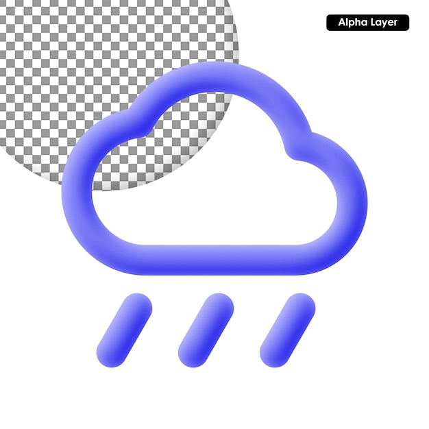 Cloud with rain drop 3d rendering icon