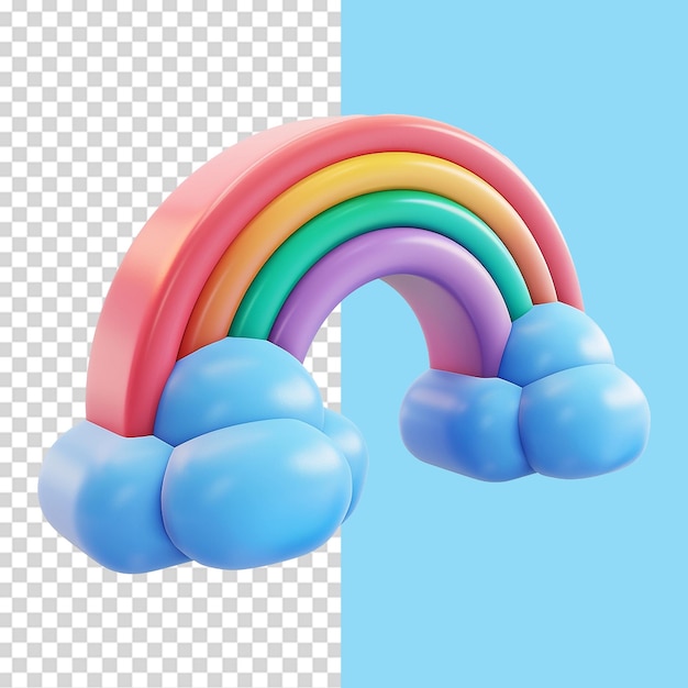 Cloud with rainbow in 3d render isolated on transparent background