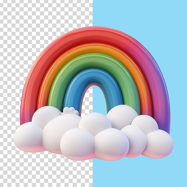 PSD cloud with rainbow in 3d render isolated on transparent background