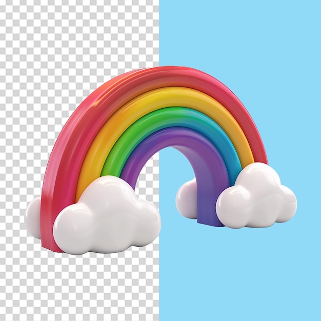 Cloud with rainbow in 3d render isolated on transparent background