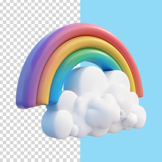 Cloud with rainbow in 3d render isolated on transparent background