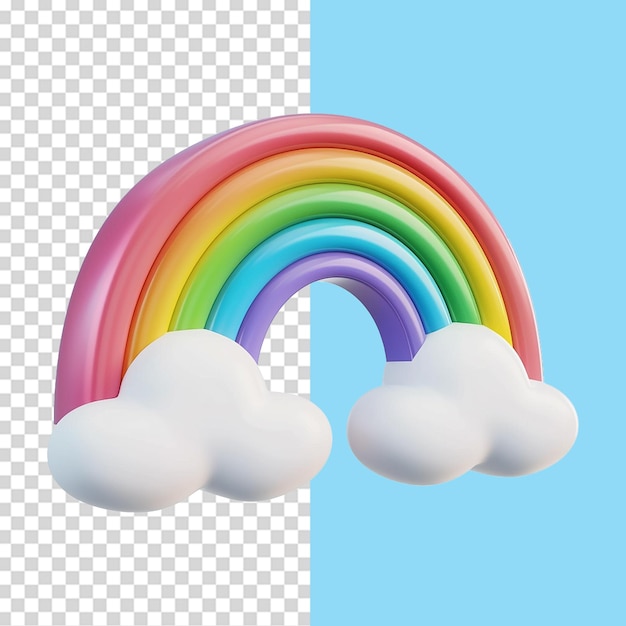 PSD cloud with rainbow in 3d render isolated on transparent background