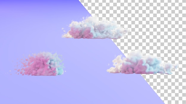 Clouds 3d rendering Set of Fluffy Clouds on a transparent background Realistic pink clouds