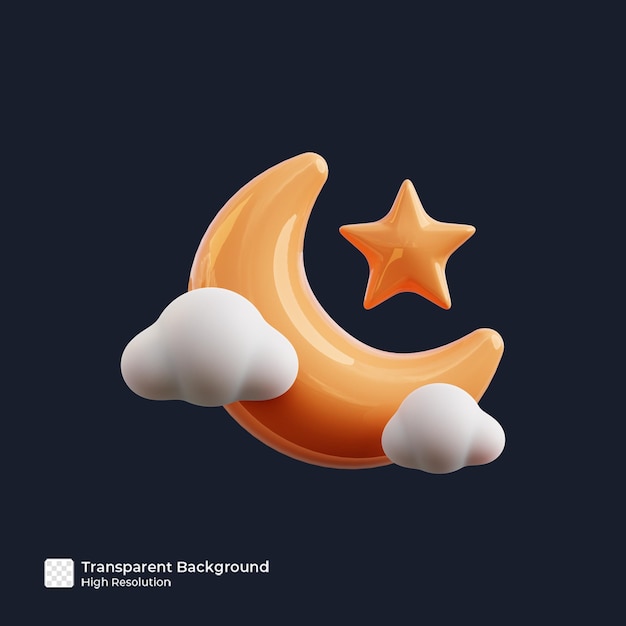 Cloudy Crescent Moon 3D render illustration isolated premium psd