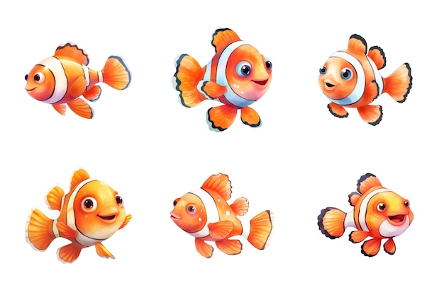 PSD clown fish collection bundle set isolated on a transparent background