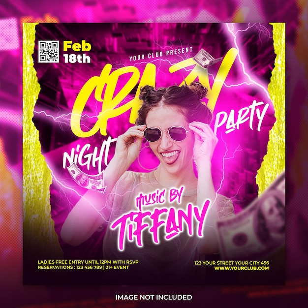 Club dj crazy night party flyer social media post