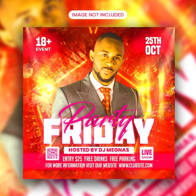 Club Dj Friday Party Flyer Social Media Post and Web Banner