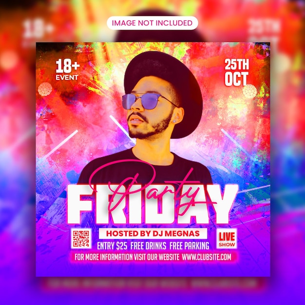 Club Dj Friday Party Flyer Social Media Post and Web Banner