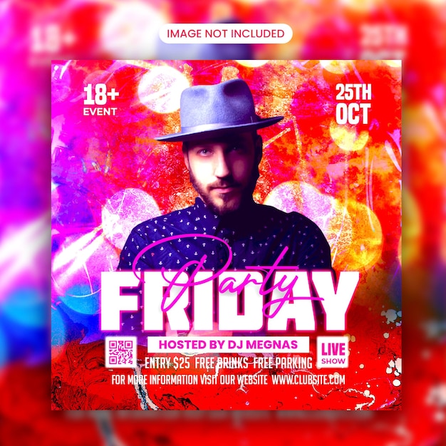 Club Dj Friday Party Flyer Social Media Post and Web Banner