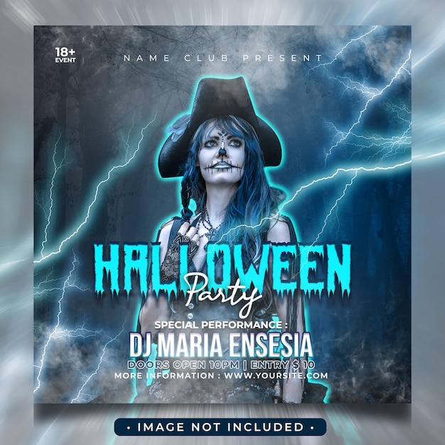 Club dj halloween party flyer social media post template