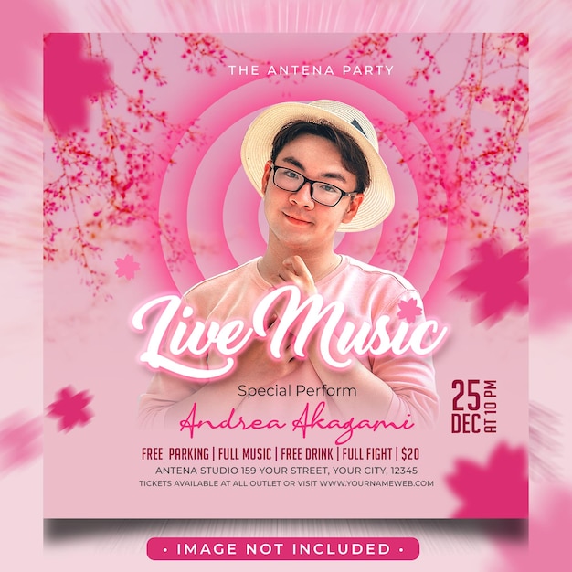 Club dj live music flyer social media post template