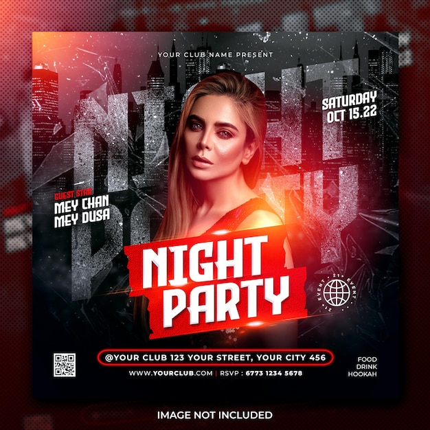 Club dj night city party flyer social media post template