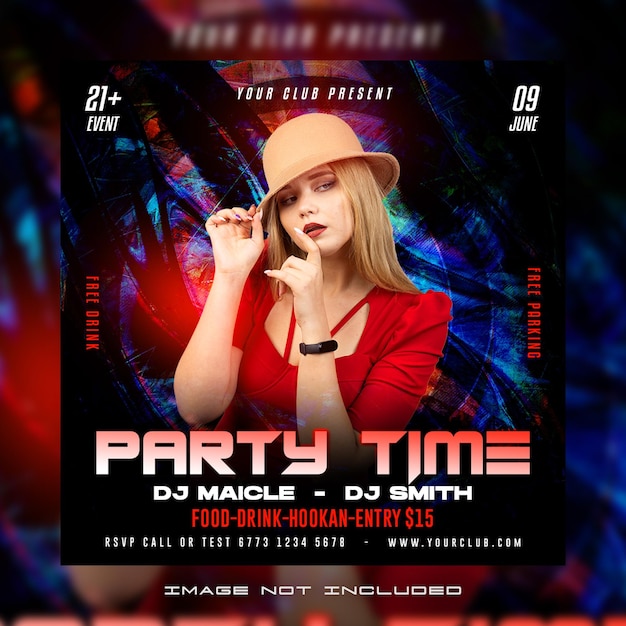 Club dj night party flyer social media post template