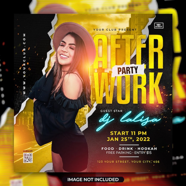 Club dj party after work social media post template and flyer