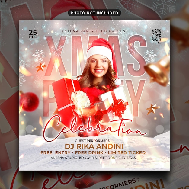 Club dj party Christmas flyer social media post and web banner