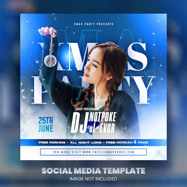 Club dj party christmas flyer social media post