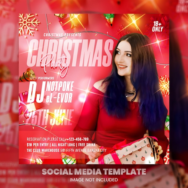 Club dj party christmas flyer social media post