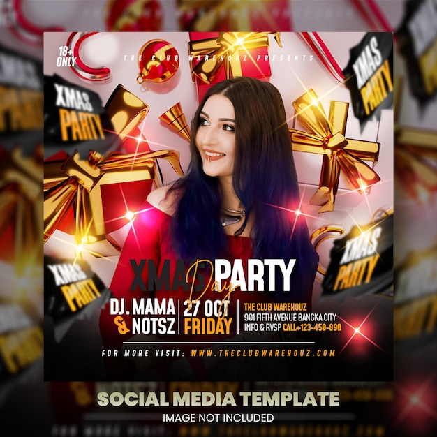 Club dj party christmas flyer social media post