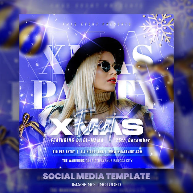 Club dj party christmas flyer social media post