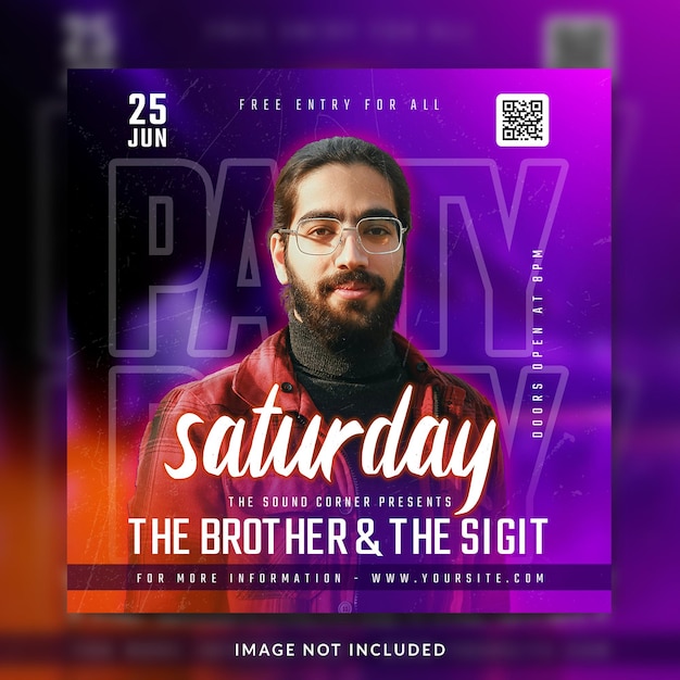 Club dj party flyer social media post and banner template