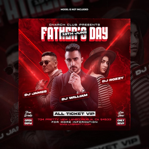 club dj party flyer social media post for fathers day