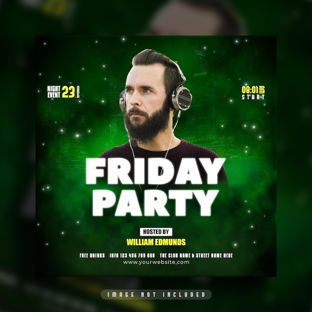 Club dj party flyer social media post and Instagram web banner