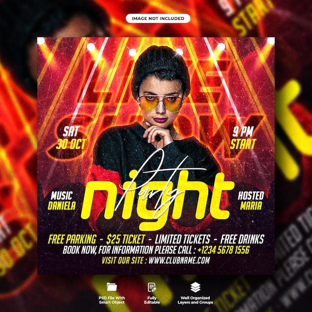 Club dj party flyer and social media post template