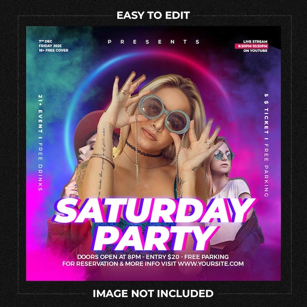 club dj party flyer social media post template