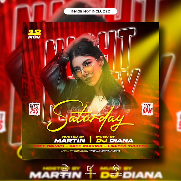 Club dj party flyer social media post template