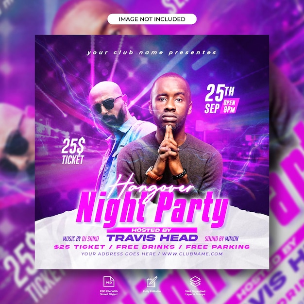 Club dj party flyer social media post template