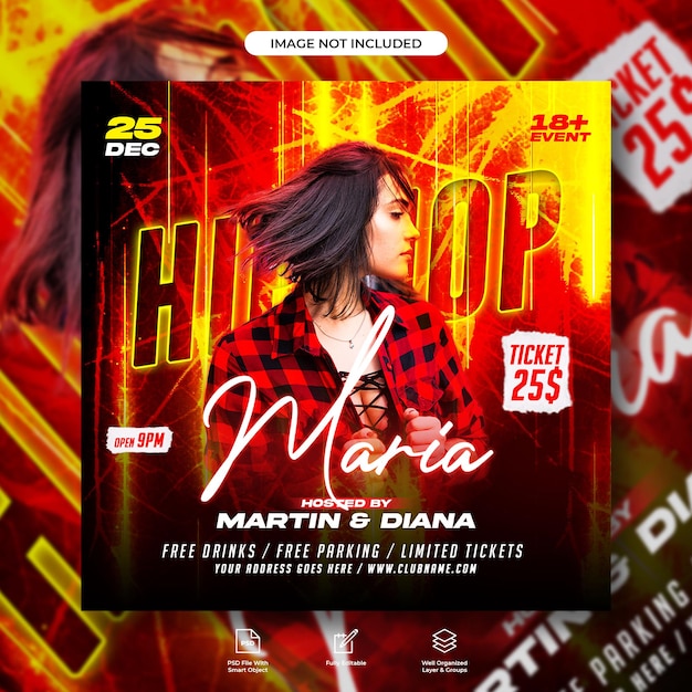 Club dj party flyer social media post template