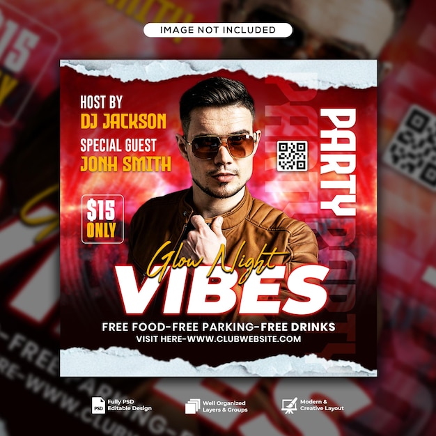 Club dj party flyer social media post and web banne