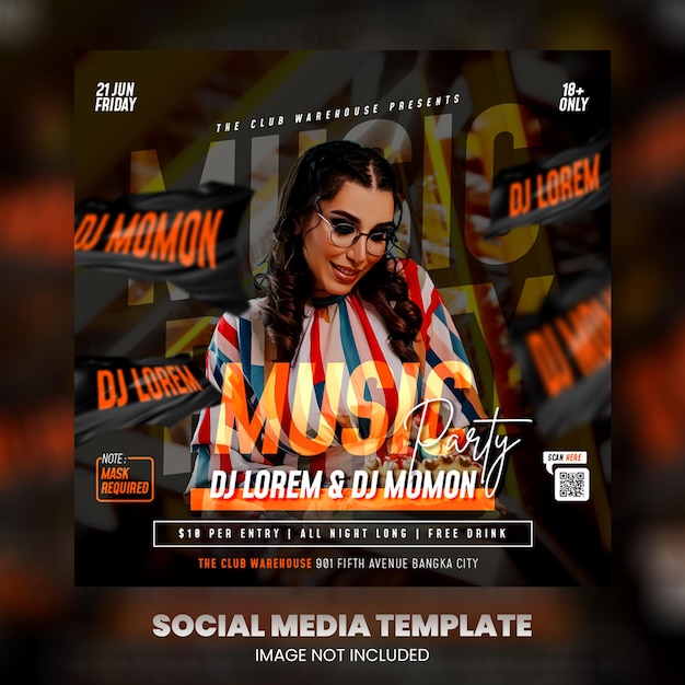 Club dj party flyer social media post and web banner premium Psd