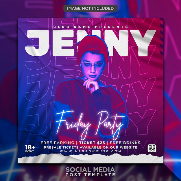 Club dj party flyer social media post and web banner template