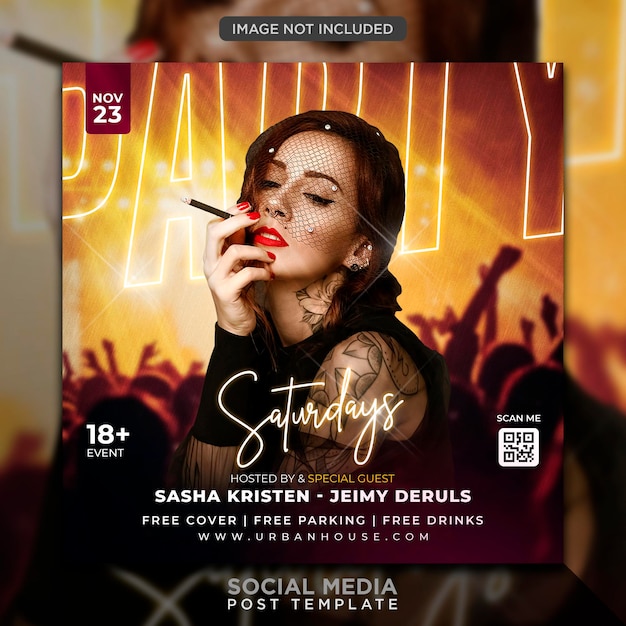 Club dj party flyer social media post and web banner template