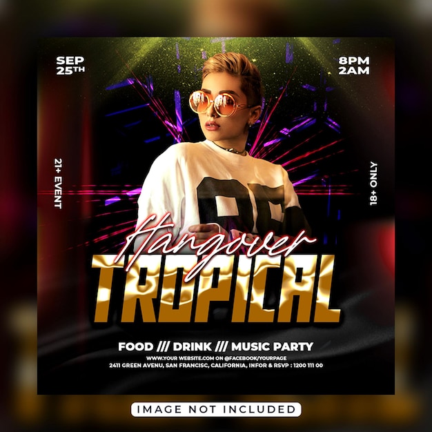 Club dj party flyer social media post and web banner template