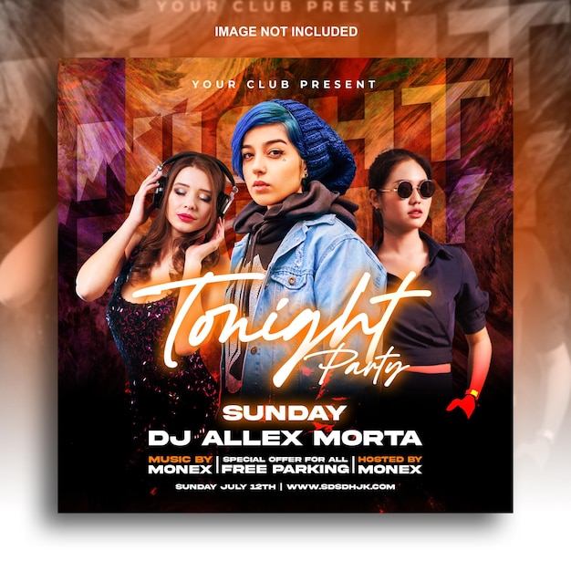 Club dj party flyer social media post and web banner template