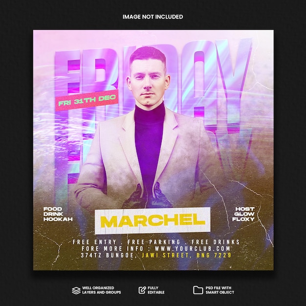 Club dj party flyer social media post and web banner template