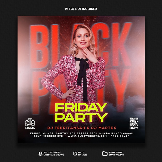 Club dj party flyer social media post and web banner template