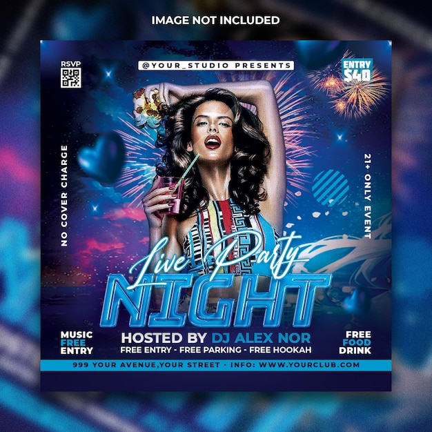 Club dj party flyer social media post and web banner template