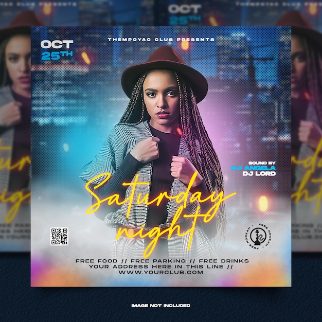 Club dj party flyer social media post and web banner template