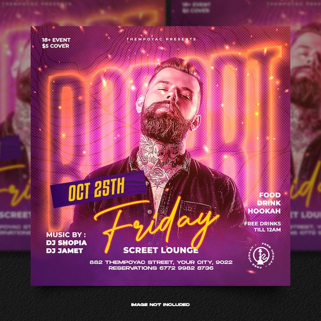 Club dj party flyer social media post and web banner template