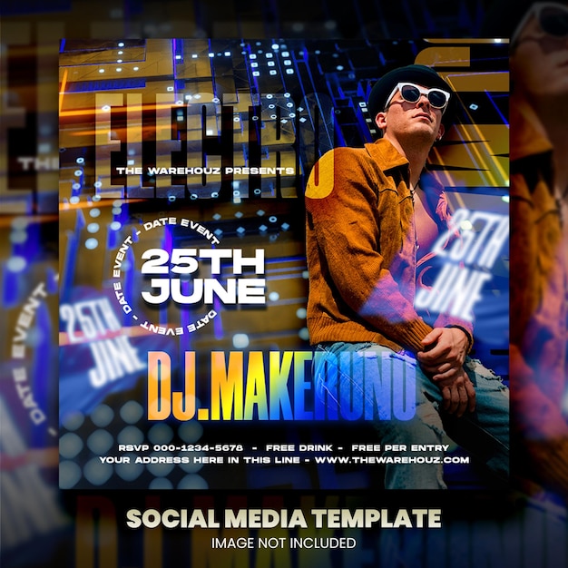 Club dj party flyer social media post and web banner template