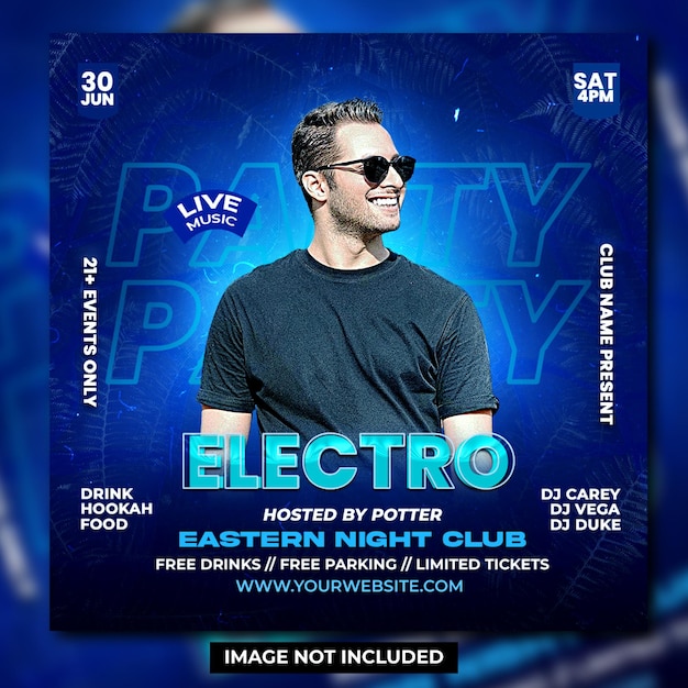 Club dj party flyer social media post and web banner template