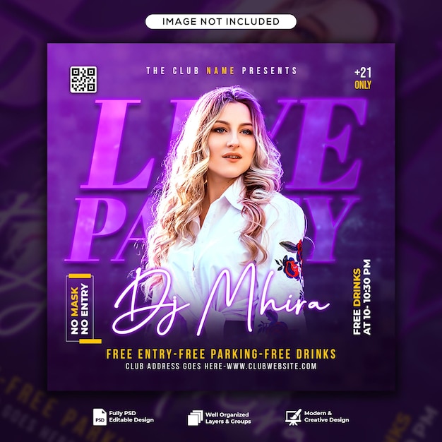 Club dj party flyer social media post and web banner template