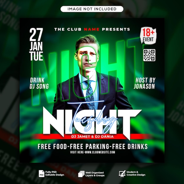 Club dj party flyer social media post and web banner template