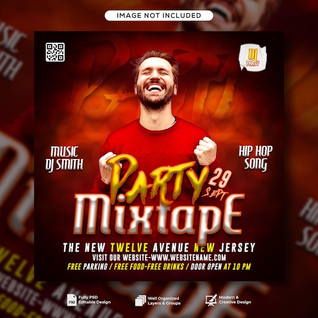 Club dj party flyer social media post and web banner template