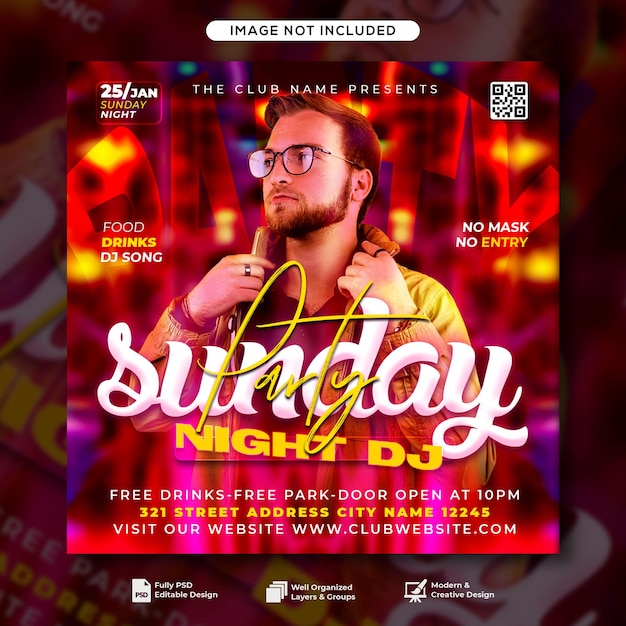 Club dj party flyer social media post and web banner template